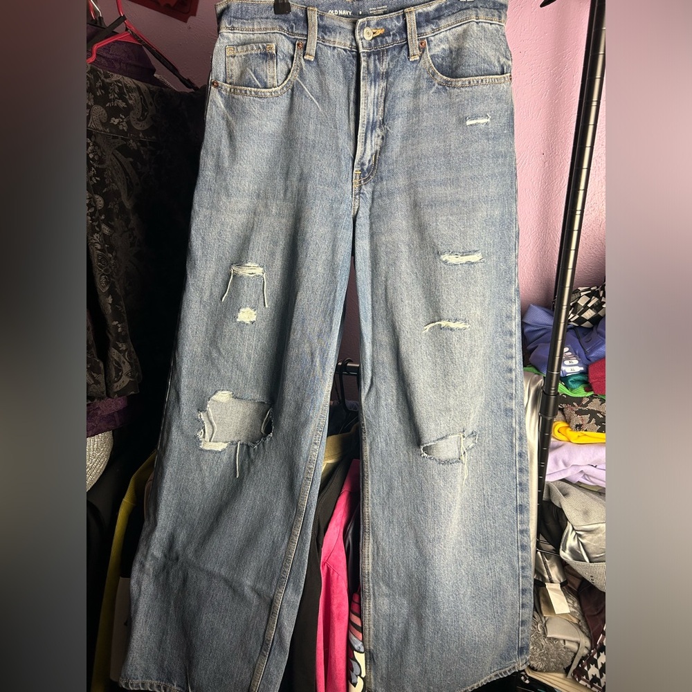 Old Navy Extra High Rise Wide Leg Secret Smooth Pocket Women’s Distressed Jeans